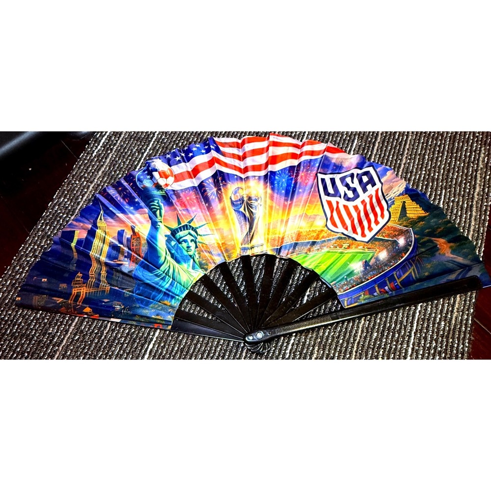 Folding Hand Fan Unisex OS New USA Soccer World Cup Patriotic Graphic